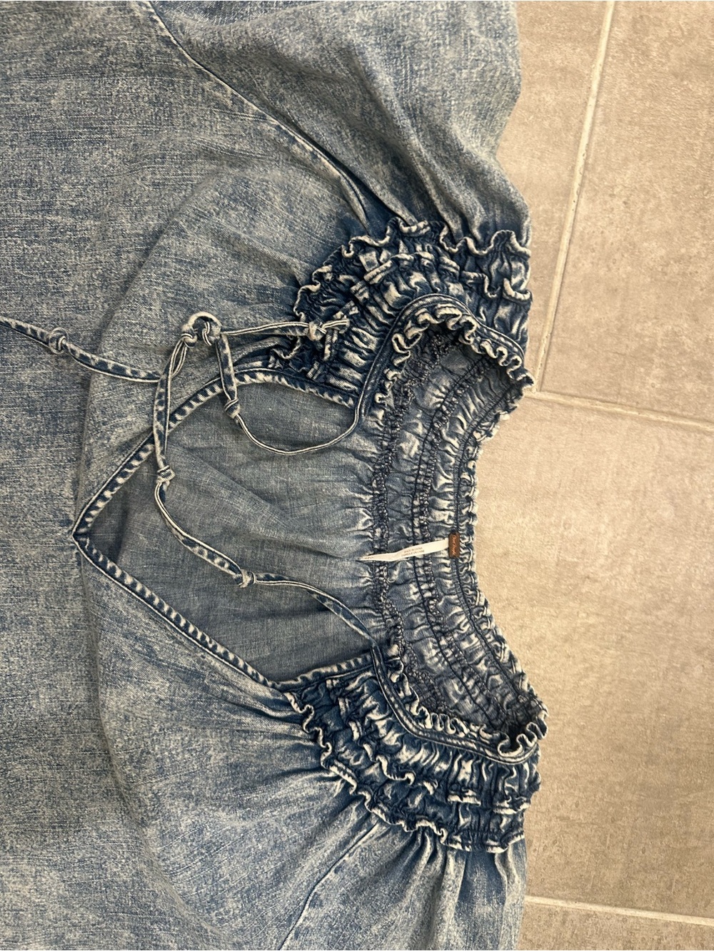 Denim Smocked Peasant Top - Blue
